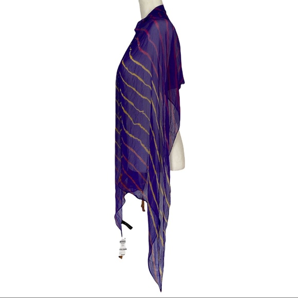 INC International Concepts Tie Dyed Stripes Bias Cobalt Tassel Scarf - Picture 4 of 6